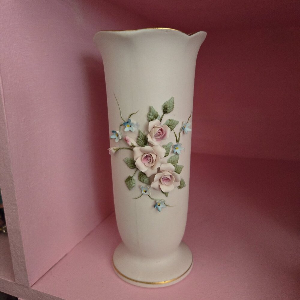 Vintage Lefton China Rose Flower Vase Romantic Cottagecore Victorian Style Gift